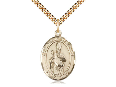 14kt Gold Filled St Augustine of Hippo Catholic Patron Saint Medal Necklace 1x3/4 inch 24 inch Chain Bliss