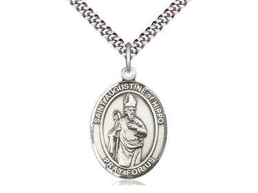 Sterling Silver St. Augustine of Hippo Medium Patron Saint Medal Necklace 1 x 3/4 inch on 24 inch Chain by Bliss