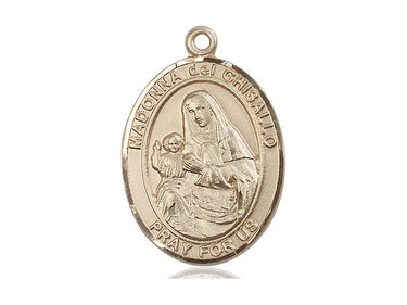 14kt solid gold Madonna Del Ghisallo medal pendant, 1 inch by 3/4 inch, handcrafted by Bliss Manufacturing