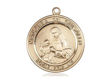 14kt solid gold Madonna Del Ghisallo medal pendant, 1 inch by 5/8 inch, handcrafted by Bliss Manufacturing