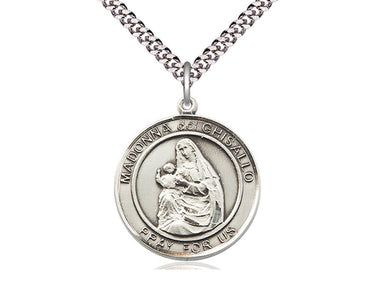 Sterling Silver Madonna Del Ghisallo Patron Saint Medal Necklace 1 inch by 5/8 inch with 24 inch chain by Bliss