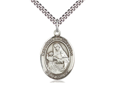 Sterling Silver Madonna Del Ghisallo Patron Saint Medal Necklace 1 inch by 3/4 inch with 24 inch chain by Bliss
