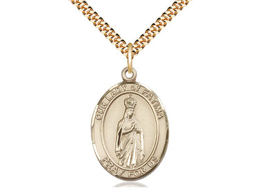 Gold Filled Our Lady of Fatima Medal Necklace 1x3/4 inch pendant 24 inch chain by Bliss Manufacturing USA