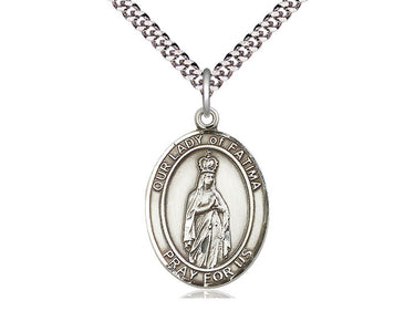 Sterling Silver Our Lady of Fatima Medal Pendant Necklace 1x3/4 inches with 24 inch chain by Bliss