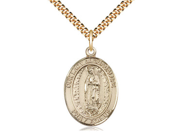 14kt Gold Filled Our Lady of Guadalupe Medal Necklace 1x3/4 inch on 24 inch Chain by Bliss Manufacturing