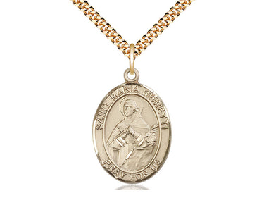 14kt Gold Filled St. Maria Goretti Patron Saint Medal Necklace 1x3/4 inch Medium Pendant 24 inch Curb Chain Bliss USA