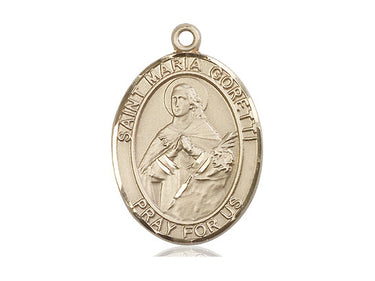 14kt Solid Gold St. Maria Goretti Patron Saint Medal Pendant 1x3/4 inch Medium Size Bliss USA Handcrafted