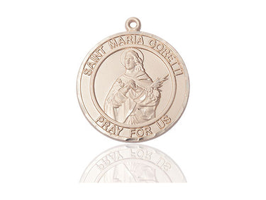 14kt Solid Gold St. Maria Goretti Patron Saint Medal Pendant 1x5/8 inch Medium Size Bliss USA Handcrafted