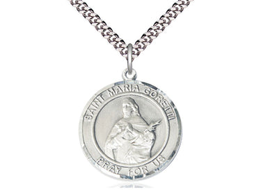 Sterling Silver St. Maria Goretti Patron Saint Medal Necklace 1x5/8 inch Medium Pendant 24 inch Curb Chain Bliss USA