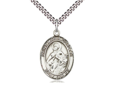 Sterling Silver St. Maria Goretti Patron Saint Medal Necklace 1 inch x 3/4 inch Medium with 24 inch Chain by Bliss