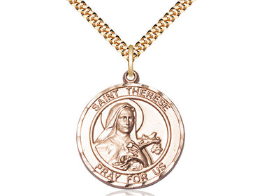 14kt Gold Filled St. Therese of Lisieux Medium Patron Saint Medal Necklace 1x5/8 inches with 24 inch Chain by Bliss