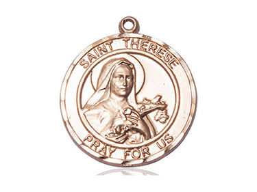 14kt Solid Gold St. Therese of Lisieux Catholic patron saint medal pendant 1 x 5/8 inches handcrafted by Bliss