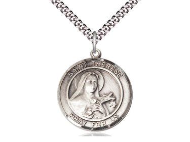 Sterling Silver St. Therese of Lisieux Medal Necklace 1x5/8 inch with 24 inch Chain by Bliss Manufacturing