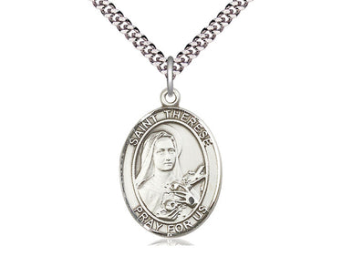 Sterling Silver St. Therese of Lisieux Medium Patron Saint Medal Necklace 1 inch by 3/4 inch with 24 inch Chain by Bliss