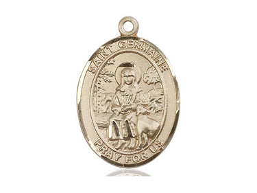 14kt solid gold St. Germaine Cousin medal pendant, 1 x 3/4 inch, handmade in USA by Bliss Manufacturing