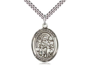 Sterling Silver St. Germaine Cousin patron saint medal necklace 1x3/4 inch pendant 24 inch chain Bliss