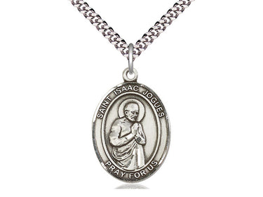 Sterling Silver St. Isaac Jogues Patron Saint Medal Necklace 1 x 3/4 inch with 24 inch Chain by Bliss