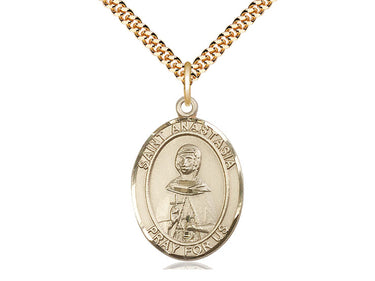14kt Gold Filled St Anastasia Catholic Patron Saint Medal Necklace 1x3/4 inch 24 inch Chain Bliss