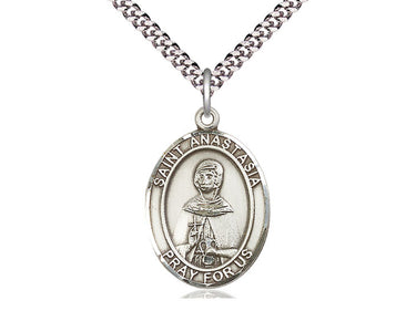 Sterling Silver St. Anastasia Patron Saint Medal Necklace 1 inch by 3/4 inch on 24 inch chain handmade by Bliss