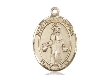 14kt Solid Gold Santo Nino de Atocha Medal Pendant 1x3/4 inch handcrafted by Bliss