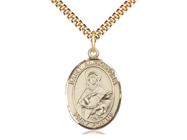 14kt Gold Filled St. Alexandra Patron Saint Medal Necklace 1 inch by 3/4 inch on 24 inch chain by Bliss
