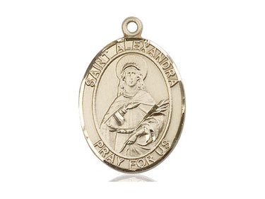 14kt Solid Gold St. Alexandra Patron Saint Medal Pendant 1 x 3/4 inch handcrafted by Bliss
