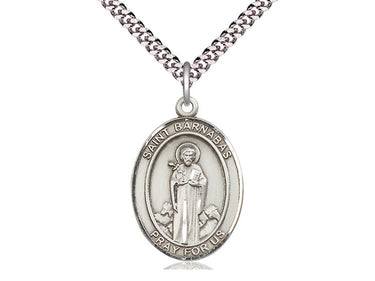 Sterling Silver St. Barnabas Patron Saint Medal Necklace 1 x 3/4 inch on 24 inch Chain by Bliss