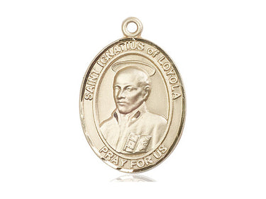 14kt solid gold St. Ignatius of Loyola medal pendant, 1 inch by 3/4 inch, handcrafted by Bliss Manufacturing