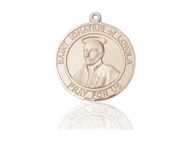 14kt solid gold St. Ignatius of Loyola medal pendant, 1 inch by 5/8 inch, handcrafted by Bliss Manufacturing