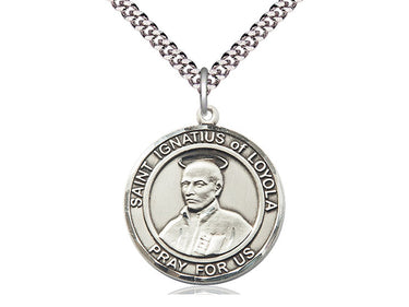 Sterling Silver St. Ignatius of Loyola patron saint medal necklace 1 inch x 5/8 inch on 24 inch chain by Bliss