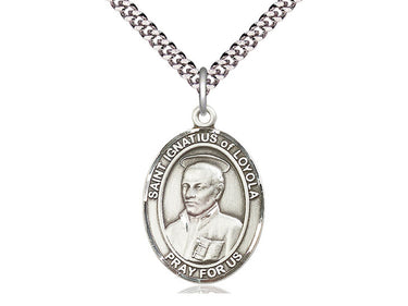Sterling Silver St. Ignatius of Loyola patron saint medal necklace 1 inch x 3/4 inch on 24 inch chain by Bliss