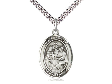 Sterling Silver Holy Family Pendant Necklace 1 inch by 3/4 inch on 24 inch Curb Chain by Bliss Manufacturing