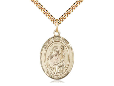 Gold Filled St. Gertrude of Nivelles patron saint medal necklace 1x3/4 inch pendant 24 inch chain Bliss