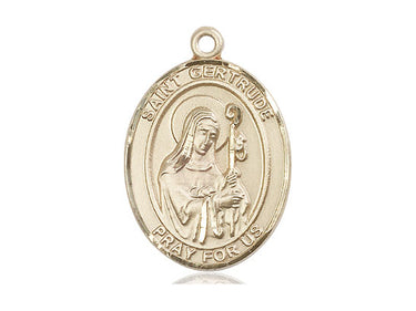 14kt Solid Gold St. Gertrude of Nivelles Patron Saint Medal Pendant 1 x 3/4 inch Handcrafted by Bliss