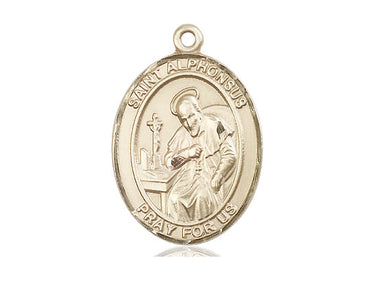 14kt solid gold St. Alphonsus Liguori medal pendant, 1 inch by 3/4 inch, handcrafted in USA by Bliss Manufacturing