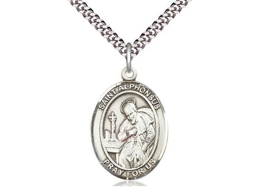 Sterling Silver St. Alphonsus Patron Saint Medal Necklace 1 inch x 3/4 inch with 24 inch chain by Bliss