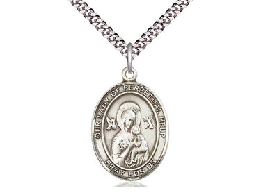 Sterling Silver Our Lady of Perpetual Help Medal Necklace 1 x 3/4 inch on 24 inch chain by Bliss