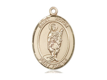 14kt Solid Gold St. Victor of Marseilles Patron Saint Medal Pendant 1x3/4 inch by Bliss USA