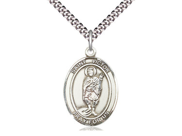 Sterling Silver St. Victor of Marseilles Patron Saint Medal Necklace 1x3/4 inch on 24 inch chain by Bliss Manufacturing