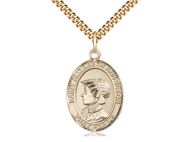 14kt gold filled St. Elizabeth Ann Seton patron saint medal necklace with 1x3/4 inch pendant on 24 inch curb chain by Bliss Manufacturing