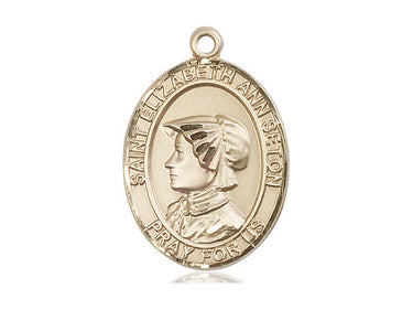 14kt Solid Gold St. Elizabeth Ann Seton Patron Saint Medal Pendant - 1 x 3/4 inch - Bliss Manufacturing