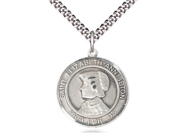 Sterling Silver St. Elizabeth Ann Seton Patron Saint Medal Necklace 1x5/8 inches on 24 inch Curb Chain by Bliss