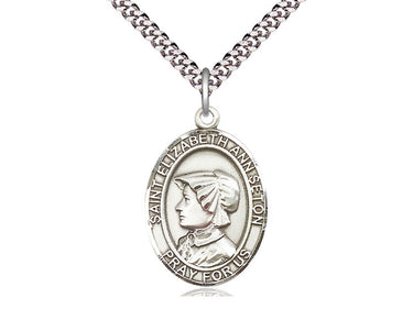 Sterling Silver St. Elizabeth Ann Seton Medium Patron Saint Medal Necklace 1x3/4 inch 24 inch Chain Bliss