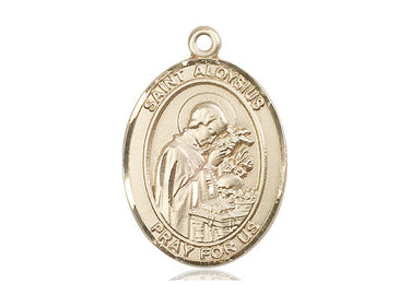 14kt solid gold St. Aloysius Gonzaga medal pendant, 1 inch by 3/4 inch, handcrafted in USA by Bliss Manufacturing