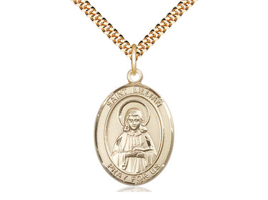 Gold Filled St. Lillian Catholic patron saint medal necklace 1x3/4 inch with 24 inch chain by Bliss