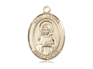 14kt solid gold St. Lillian patron saint medal pendant, 1 x 3/4 inch medium size, handcrafted by Bliss Manufacturing USA