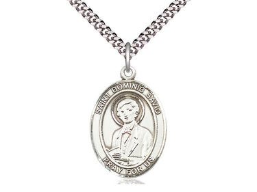 Sterling Silver St. Dominic Savio Patron Saint Medal Necklace 1x3/4 inch with 24 inch chain by Bliss