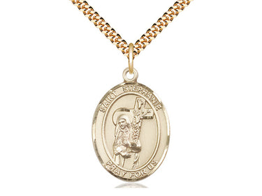 14kt Gold Filled St. Stephanie Patron Saint Medal Necklace 1 inch by 3/4 inch with 24 inch chain by Bliss Manufacturing