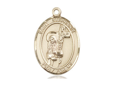 14kt Solid Gold St. Stephanie Patron Saint Medal Pendant 1 inch by 3/4 inch handcrafted by Bliss Manufacturing