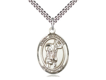 Sterling Silver St. Stephanie Patron Saint Medal Necklace 1x3/4 inch with 24 inch chain by Bliss